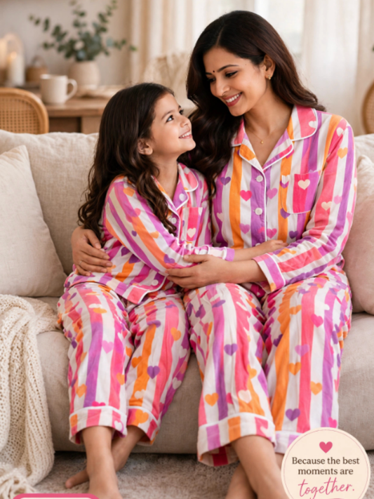 Rainbow Heart Stripe Cotton  twinning sets