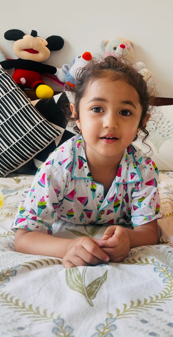 Multicolor Fruit Print Night Suit- Half Sleeve