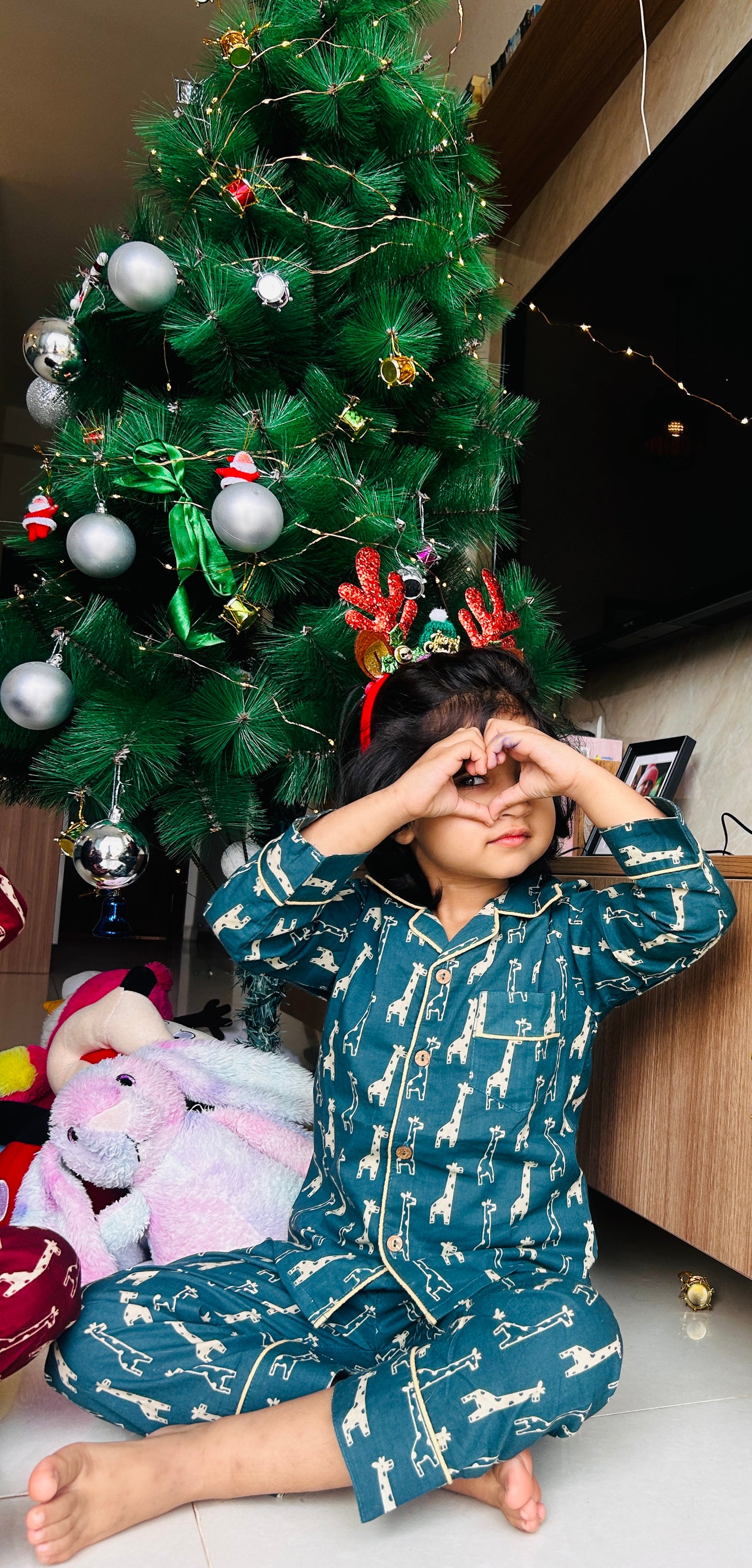 Green Cotton Christmas Pajama set for kids -