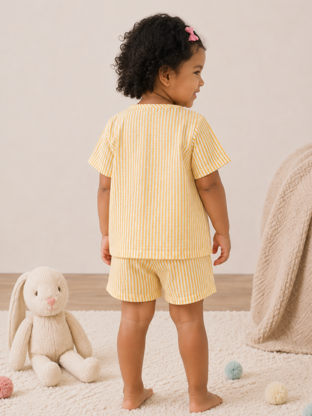 Yellow Kids Striped Cotton Co-ord Set | Casual Wear | Tittertots