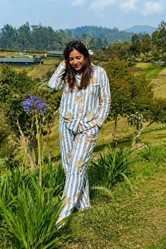 Grey Palm coast Cotton Nightwear for Women – Relaxed Fit Pajama Set