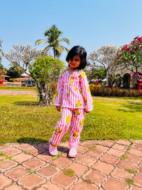 Pink Lemon Stripes Night suit