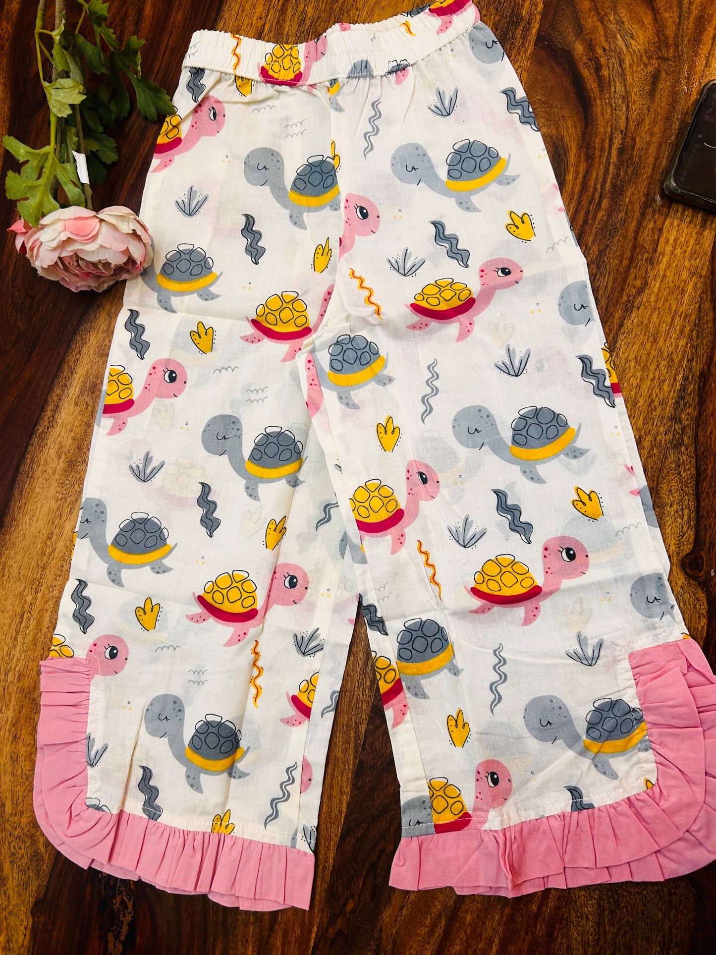 Handcrafted Turtle Pink Stripe Animal Print Night Dress