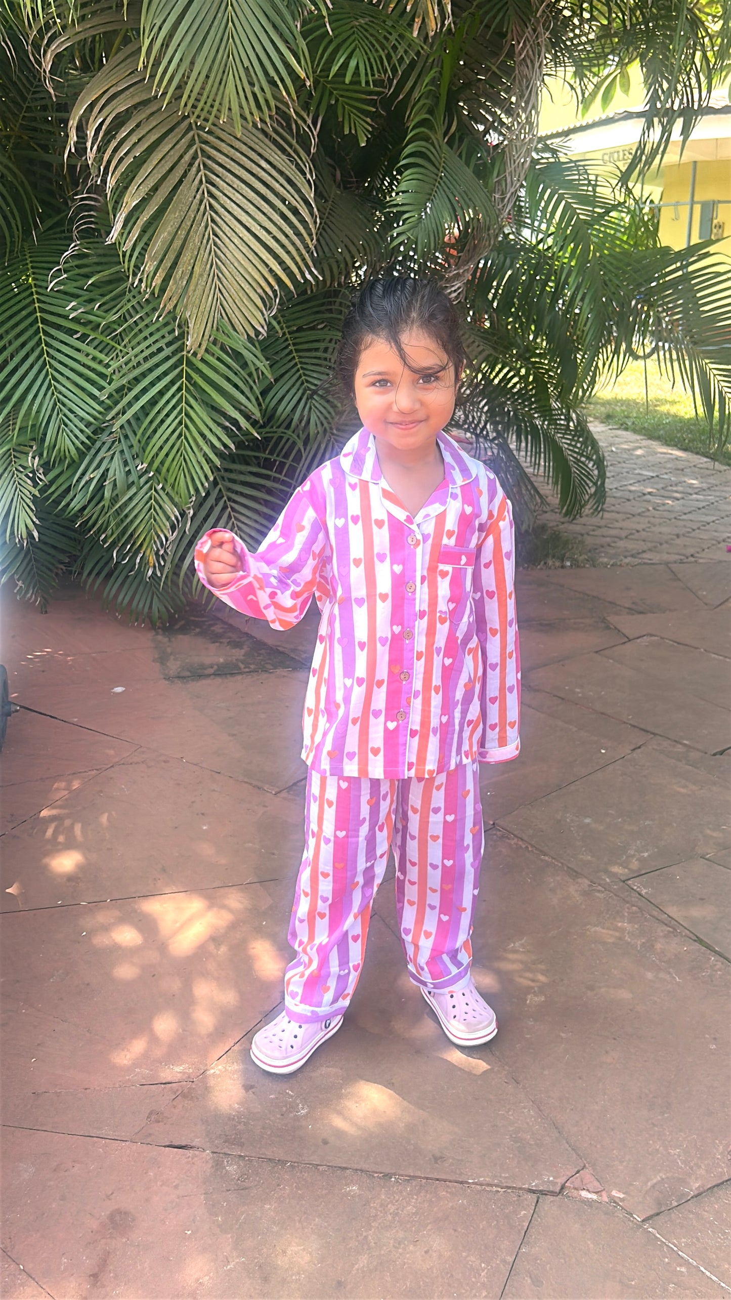 Rainbow heart stripes cotton Night suit