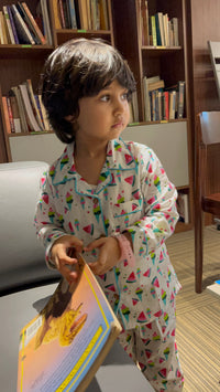 Icecream Multicolor Print Night Suit- Full Sleeve