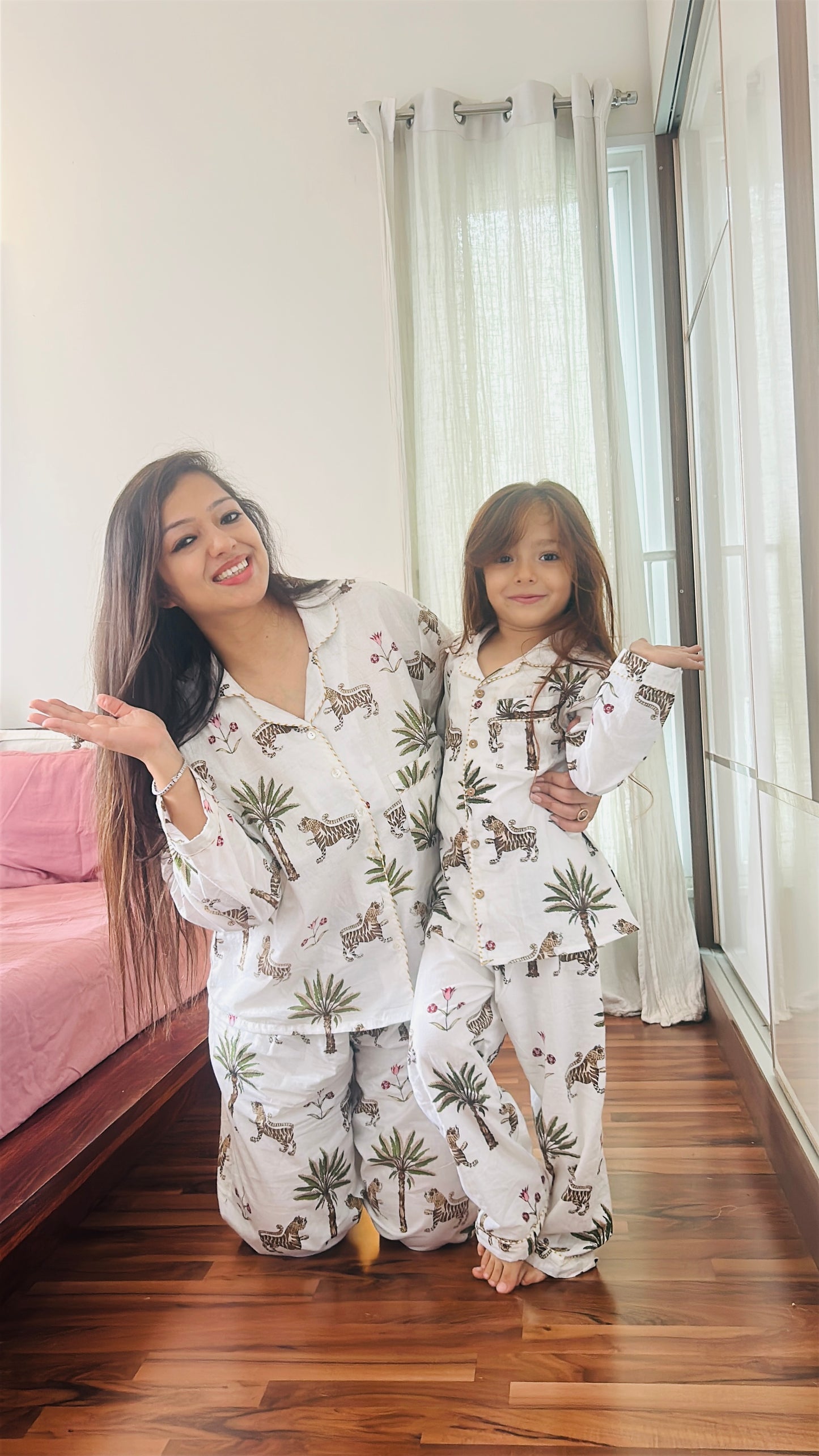 White Jungle daughter/son twinning sets