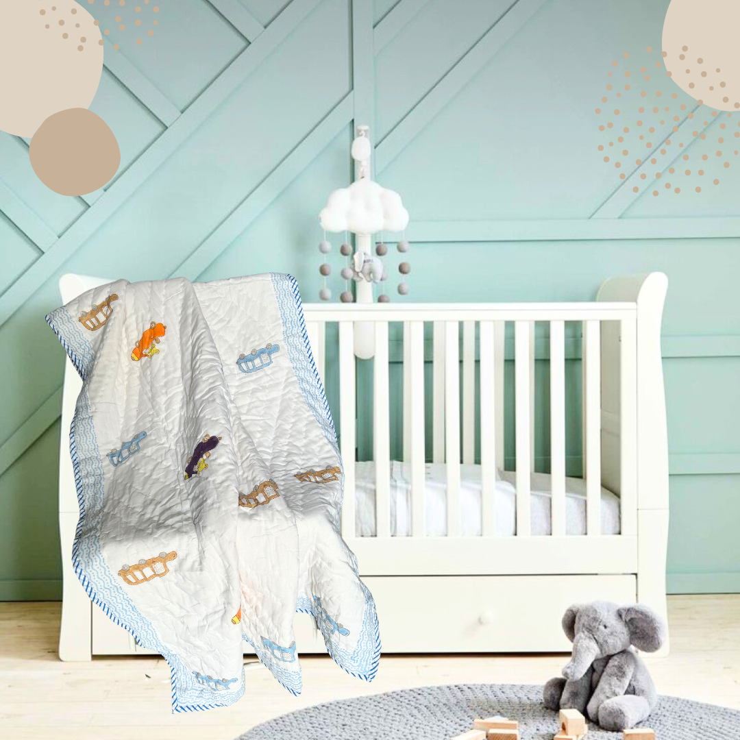 Racing Dreamers : Handblock Car Print Baby Quilt