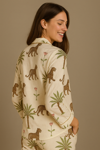 White Jungle print PJs- Adults