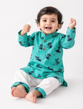 Playful Paw– Green Dog Kurta Pajama with Border | Pure Cotton
