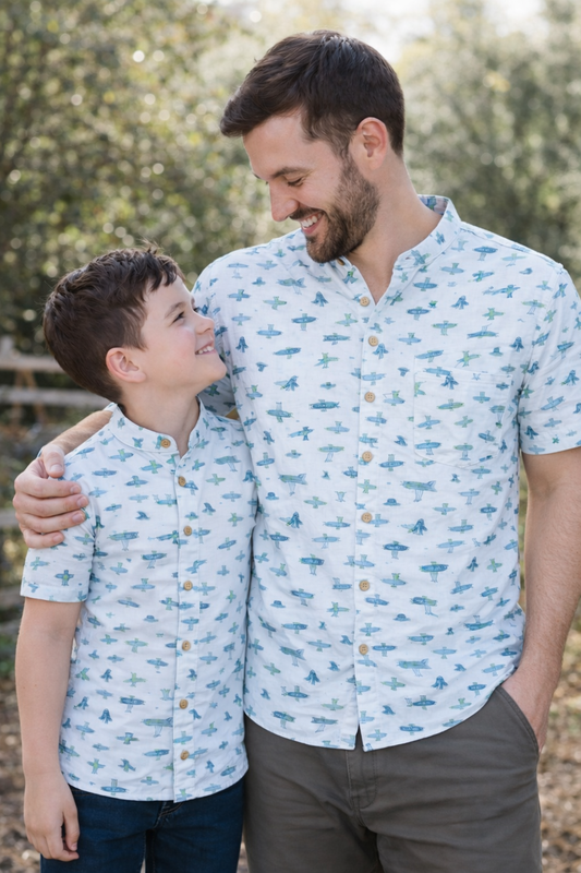 Aeroplane Print Dad and son Twinning Shirts