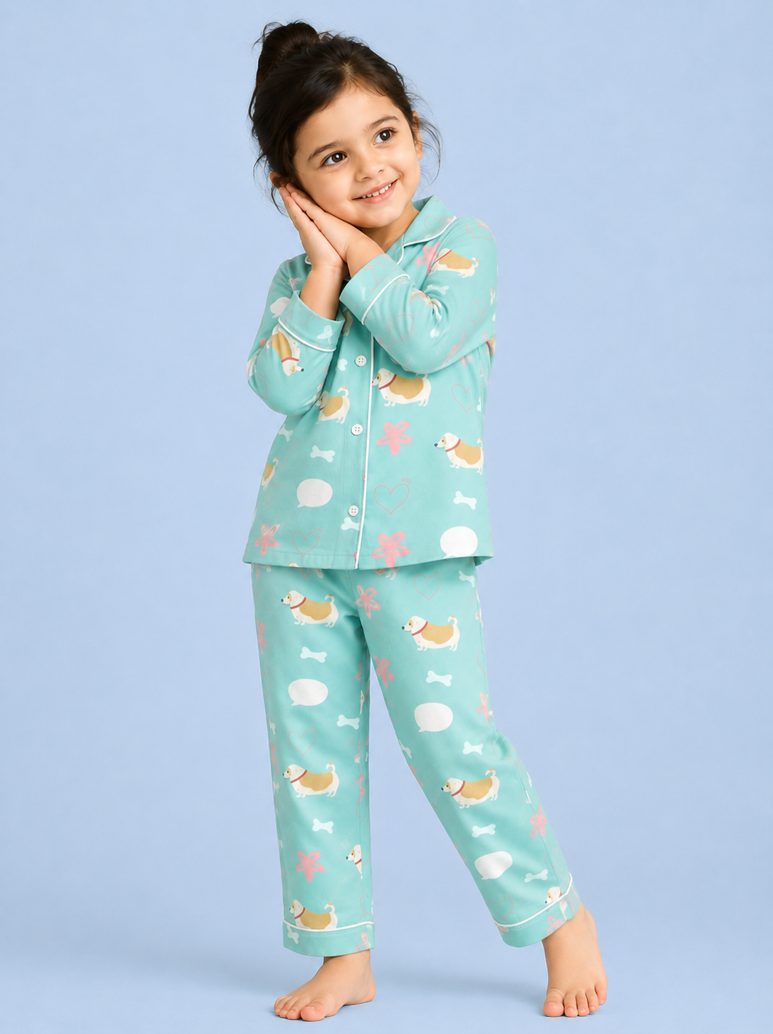 Sky Blue Puppy Parade Cotton Pajama Set