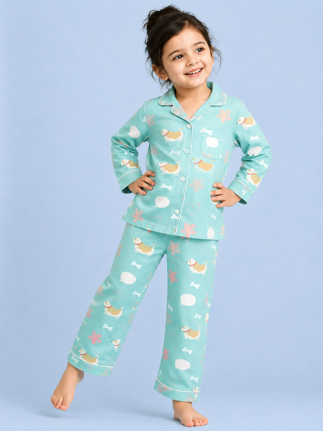 Sky Blue Puppy Parade Cotton Pajama Set