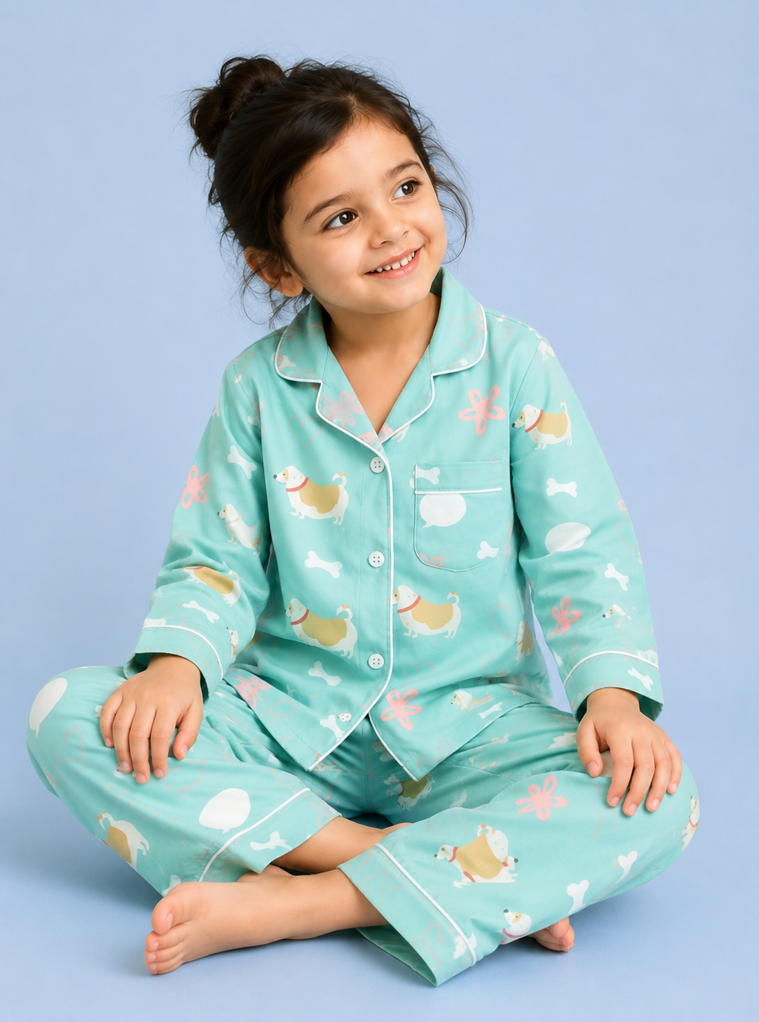 Sky Blue Puppy Parade Cotton Pajama Set