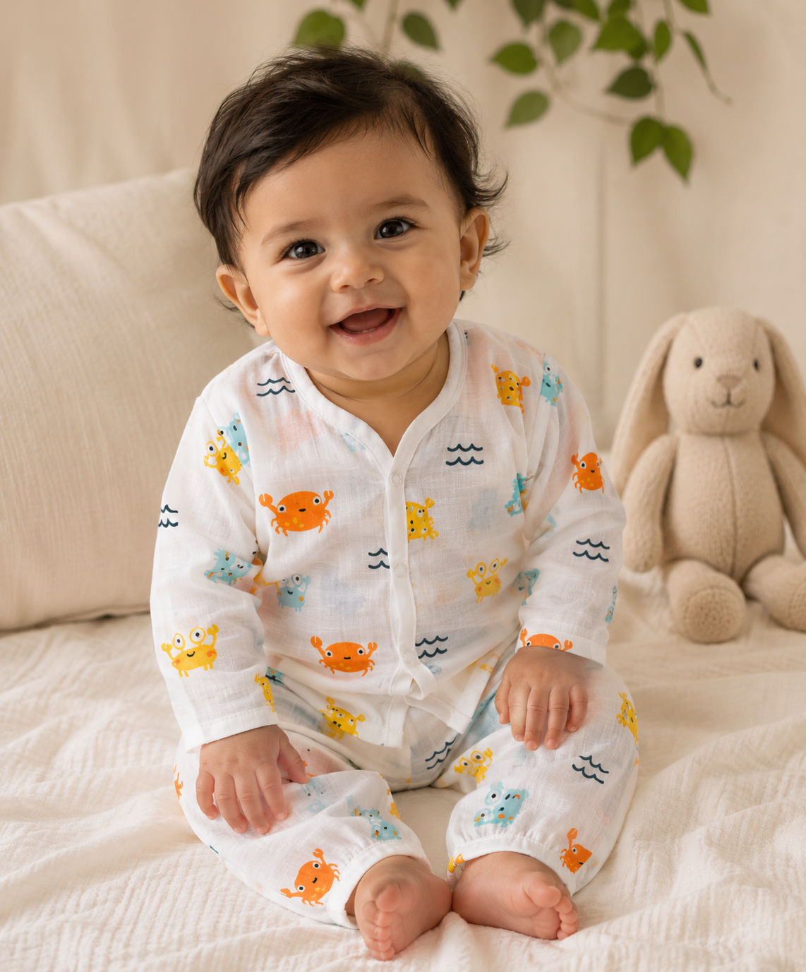 GOTS certified organic Muslin unisex Pajama set for Babies| Crab