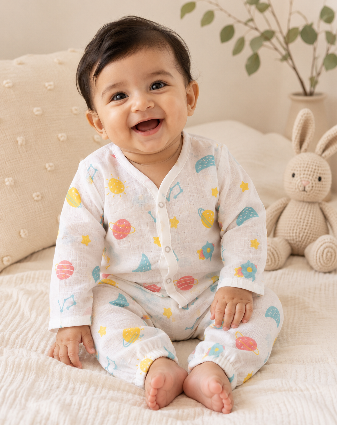 GOTS certified organic Muslin unisex Pajama set for Babies| Planet