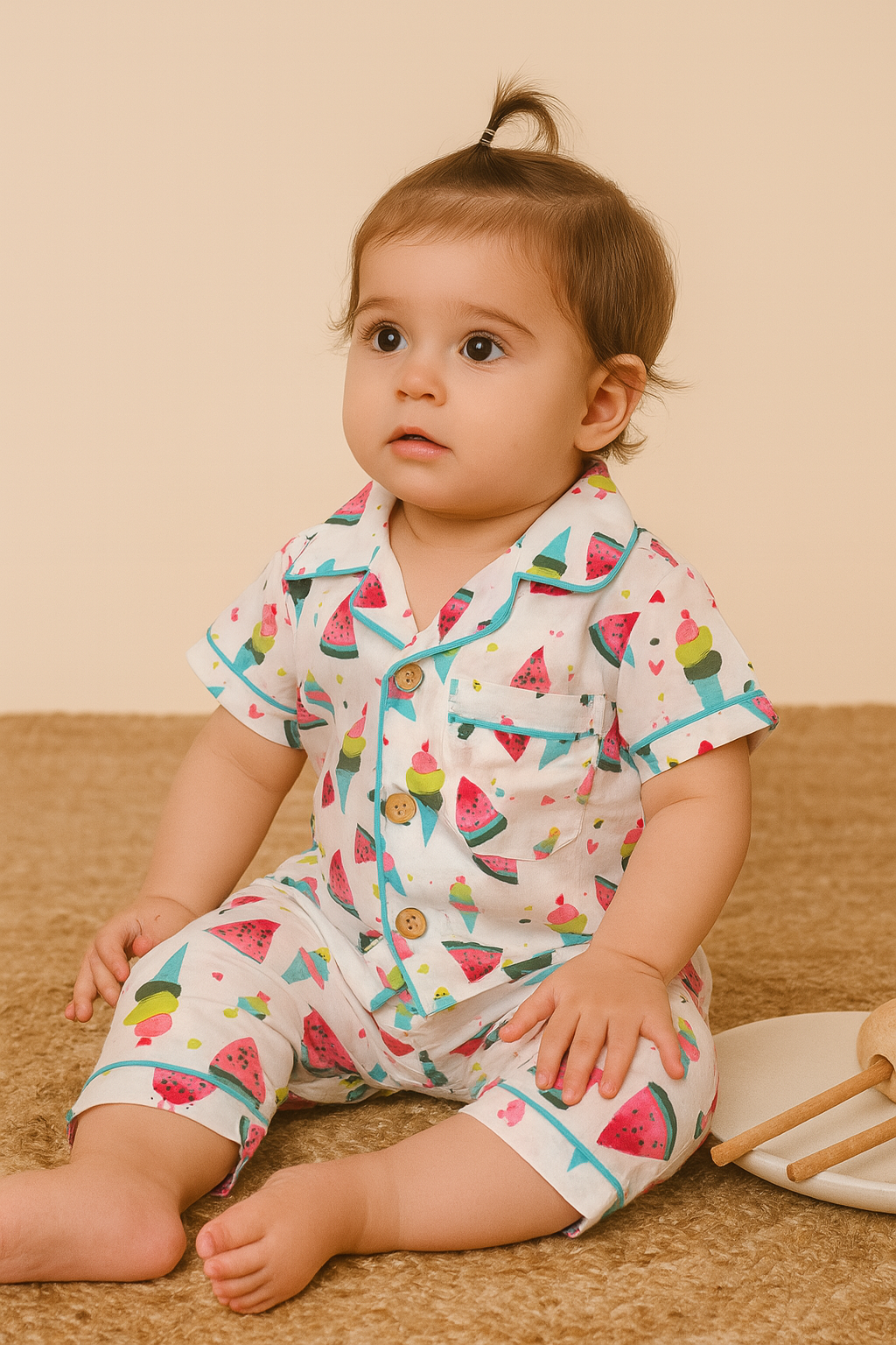 Multicolor Fruit Print Night Suit- Half Sleeve