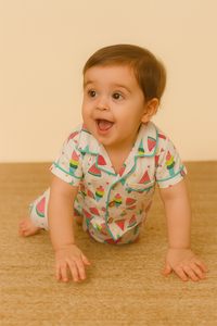 Multicolor Fruit Print Night Suit- Half Sleeve