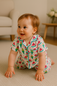 Multicolor Fruit Print Night Suit- Half Sleeve