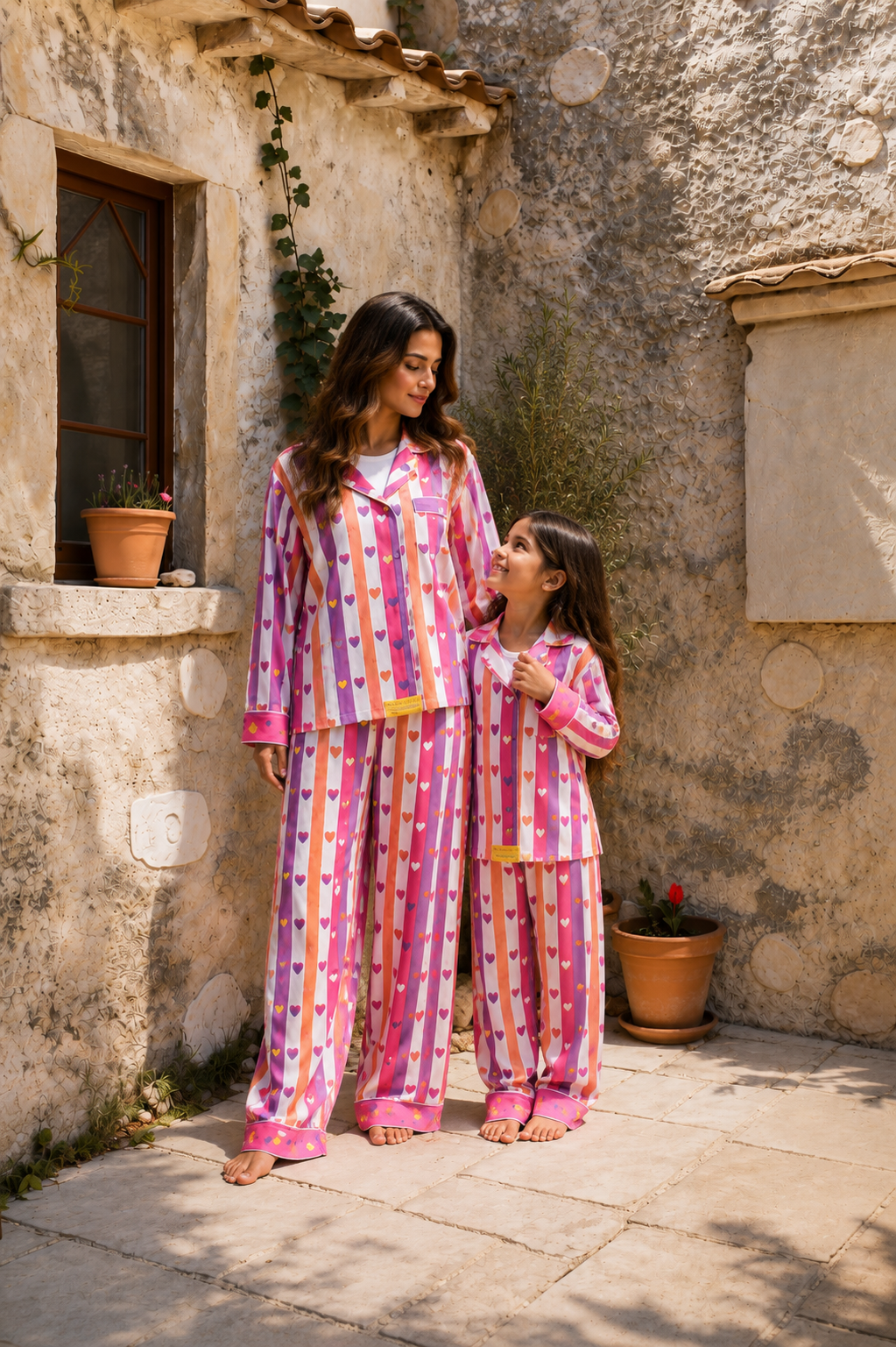 Rainbow Heart Stripe Cotton  twinning sets