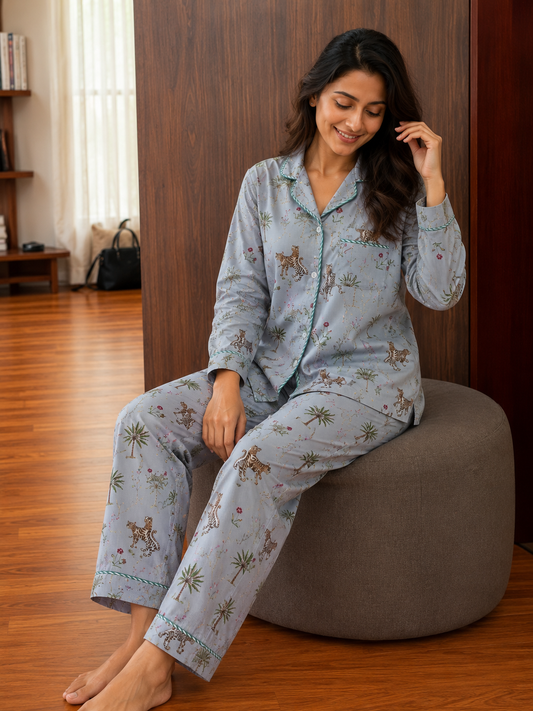 The Grey Tiger Women PJ set -Pure Cotton