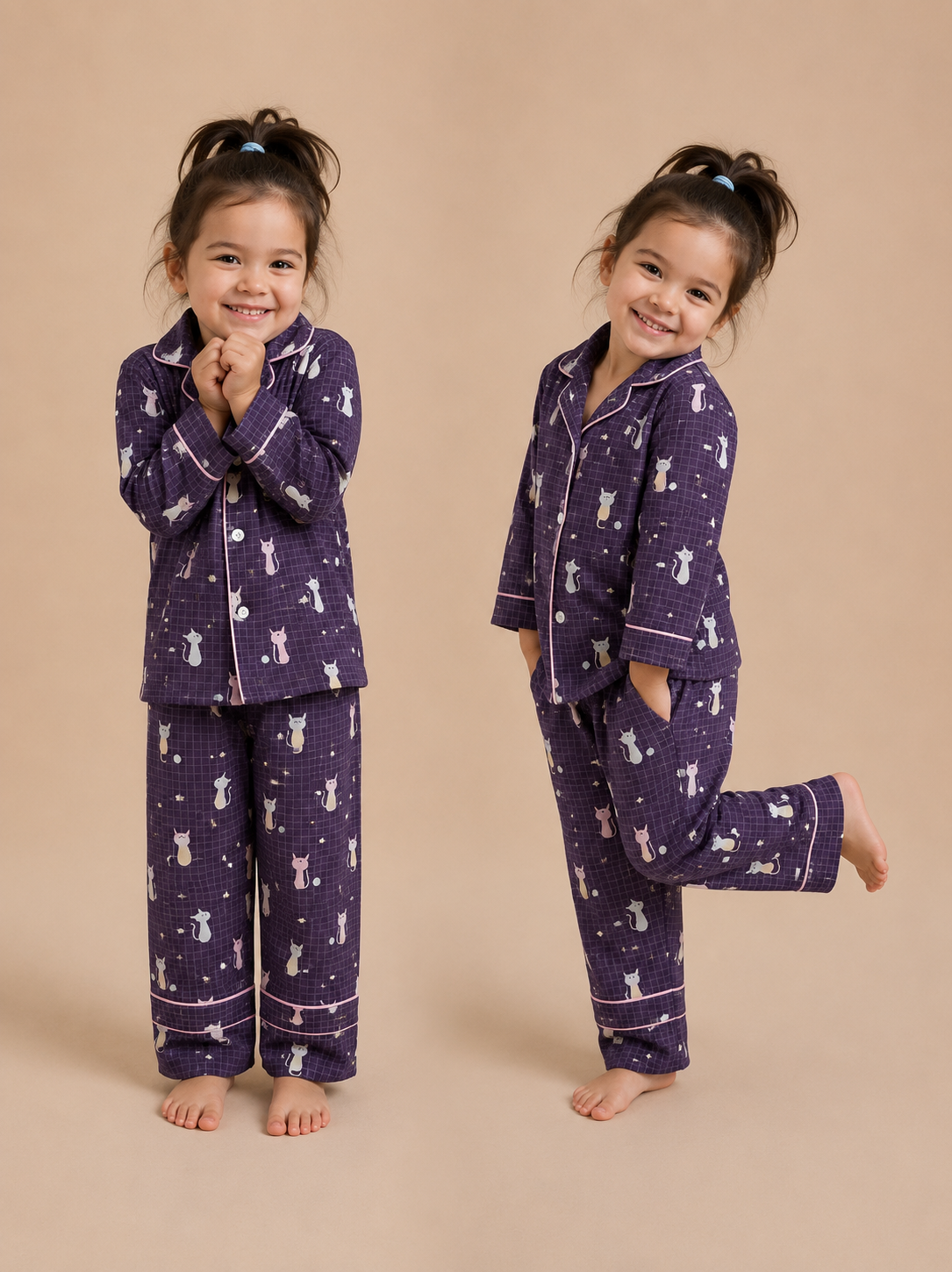Blue Checkered Cat Tales Cotton Pajama Set