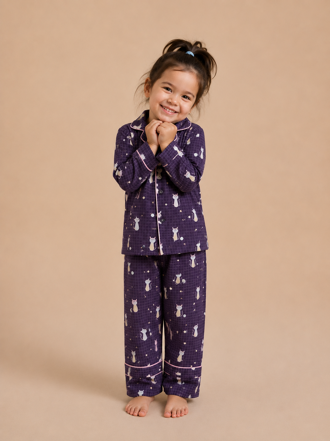Blue Checkered Cat Tales Cotton Pajama Set