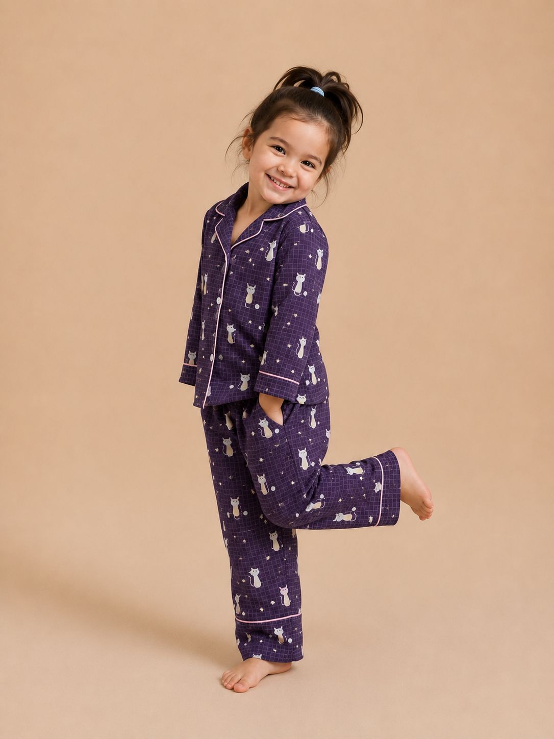 Blue Checkered Cat Tales Cotton Pajama Set
