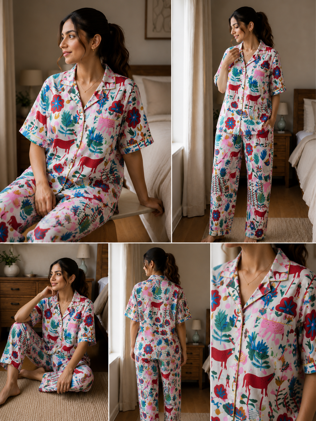 White Coastal Paradise pajama set-Relaxed Fit