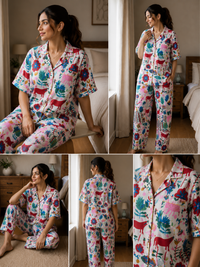 White Coastal Paradise pajama set-Relaxed Fit
