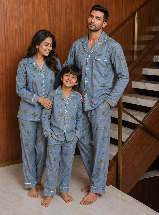 The Grey Tiger family Pack twinning Pajama sets-Pure Cotton