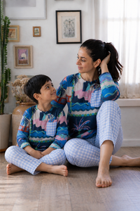 Blue white ocean kurta pajama matching set