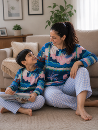 Blue white ocean kurta pajama matching set