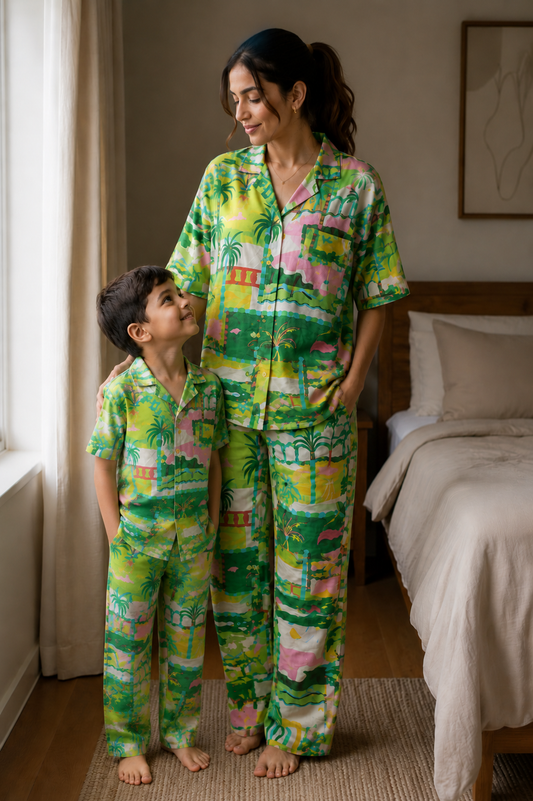Green Island Slumber daughter/son twinning sets-Pure Cotton