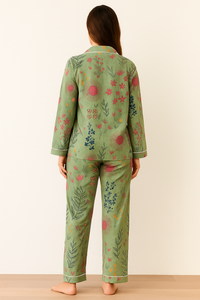 Women Green Jungle hand block print PJs