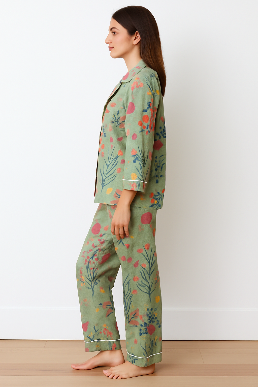 Women Green Jungle hand block print PJs