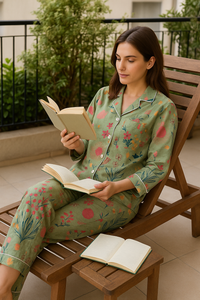 Women Green Jungle hand block print PJs