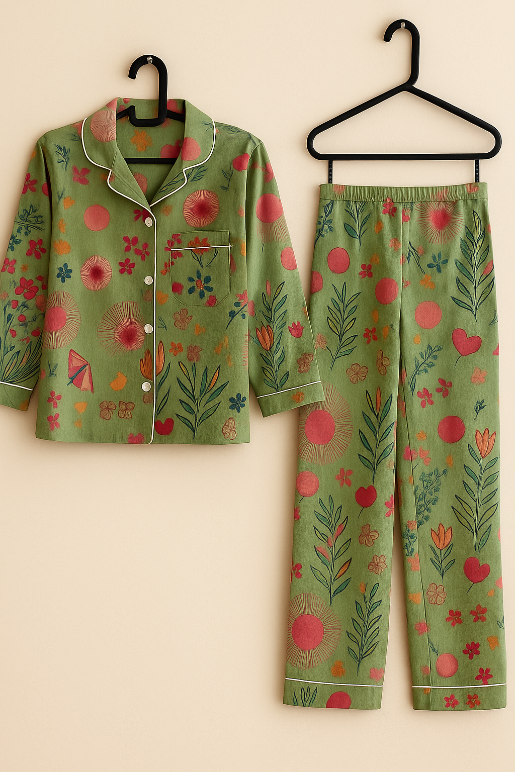 Women Green Jungle hand block print PJs