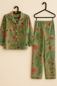 Women Green Jungle hand block print PJs