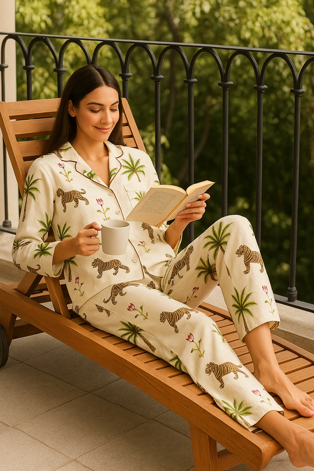 Women White Jungle  hand block print PJs
