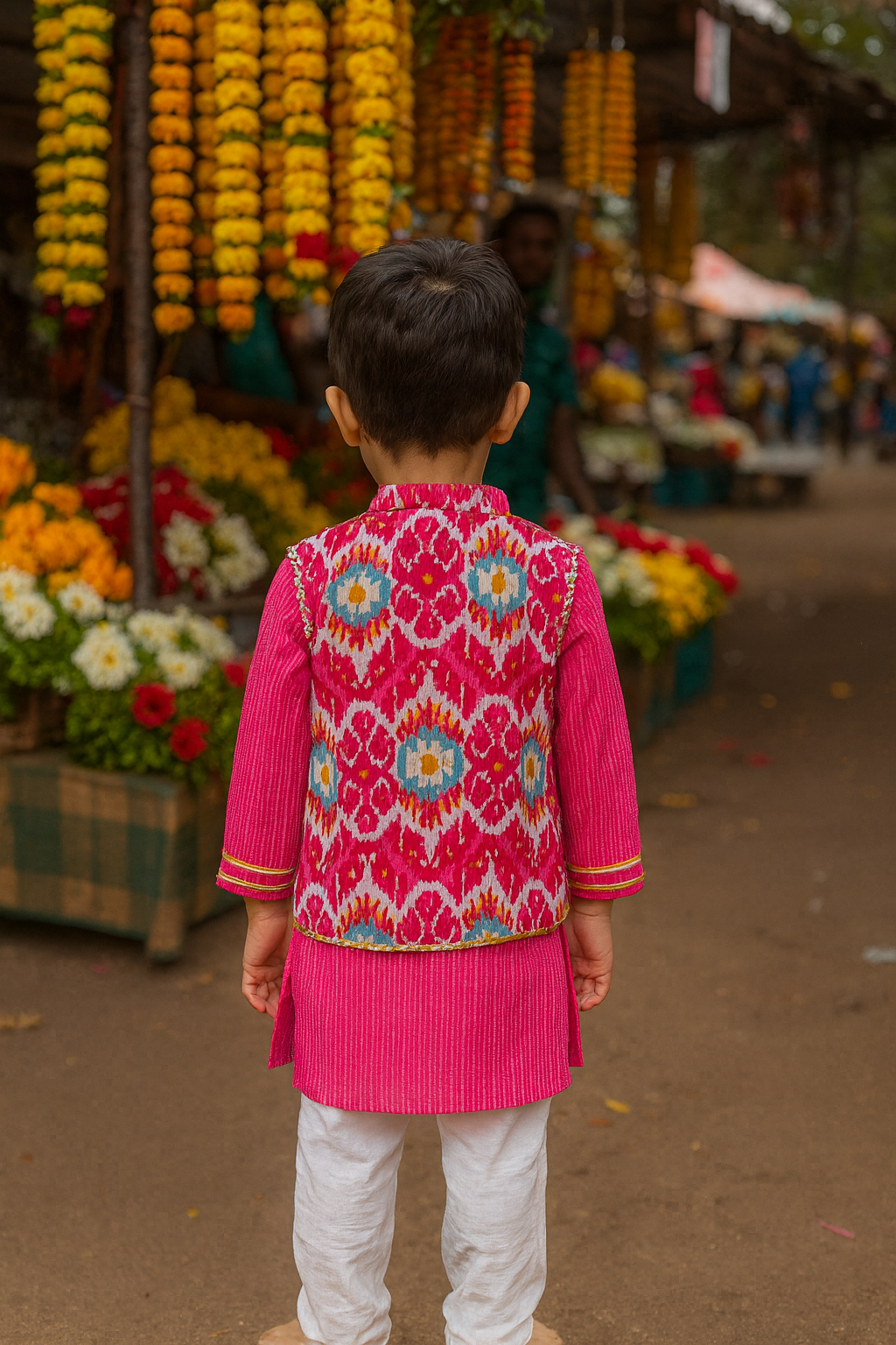 Kantha Handblock Print - Boys Ethnic Pink Kurta pajama set