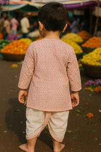 Bagru Handblock Print - Boys Ethnic Pink Kurta dhoti set