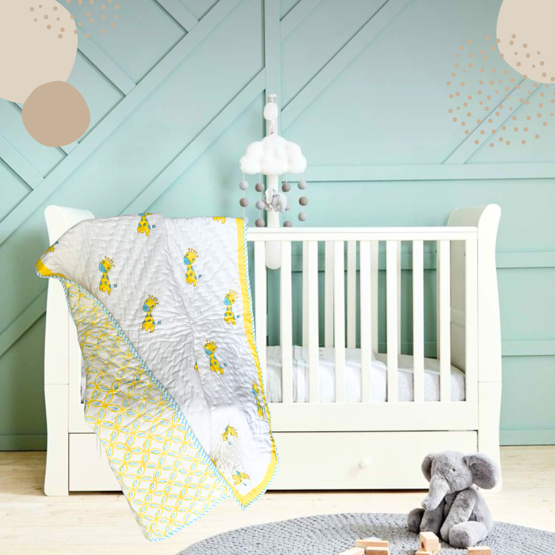 Gentle Giants: Handblock Giraffe Print Baby Quilt