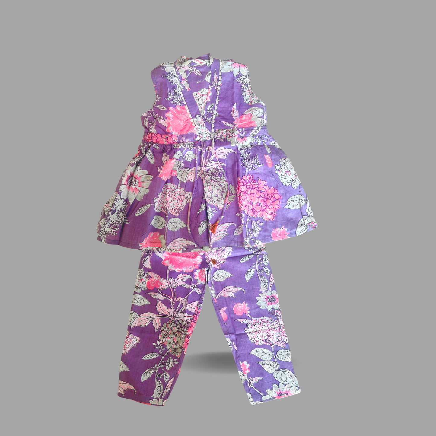 Radiant Blossoms: Purple Girls Pant and Top Set