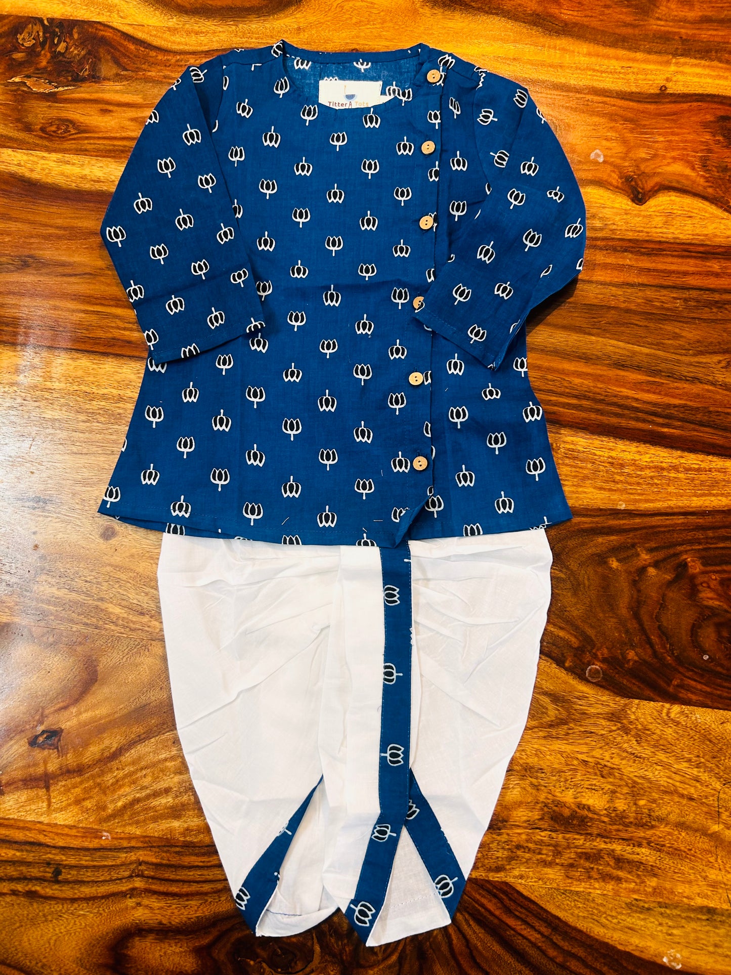 Bagru Handblock Print - Boys Ethnic Blue Kurta dhoti set