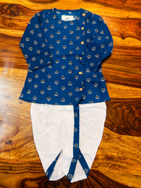 Bagru Handblock Print - Boys Ethnic Blue Kurta dhoti set