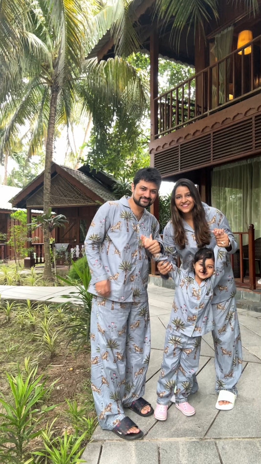 The Grey Tiger family Pack twinning Pajama sets-Pure Cotton