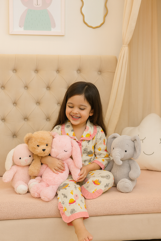 Handcrafted Turtle Pink Stripe Animal Print Night Dress