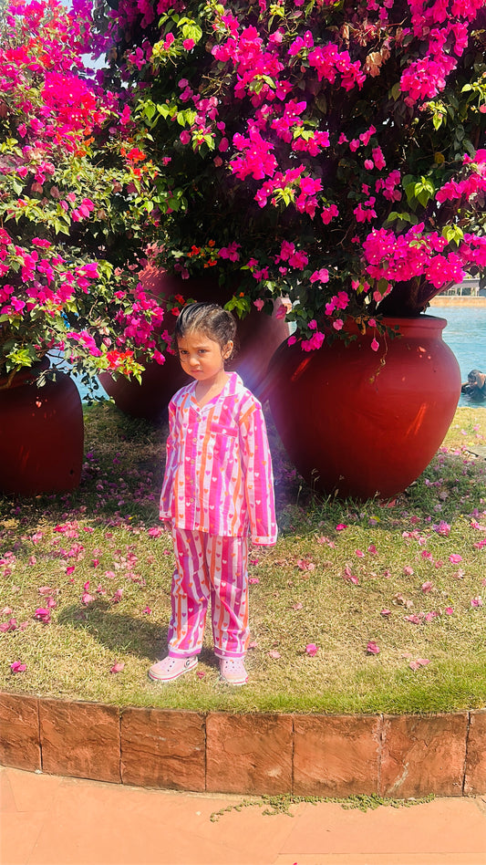 Rainbow heart stripes cotton Night suit