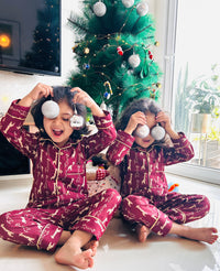 Red Cotton Christmas Pajama set for kids -