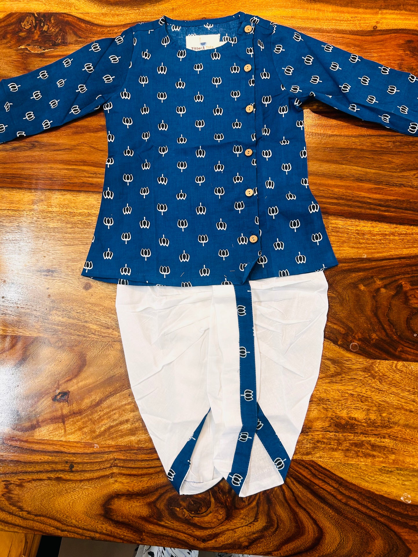 Bagru Handblock Print - Boys Ethnic Blue Kurta dhoti set